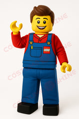 LEGO Worker Mascot Costume – Custom Yellow Head Plush Suit with Blue Overalls for Events & Promotions