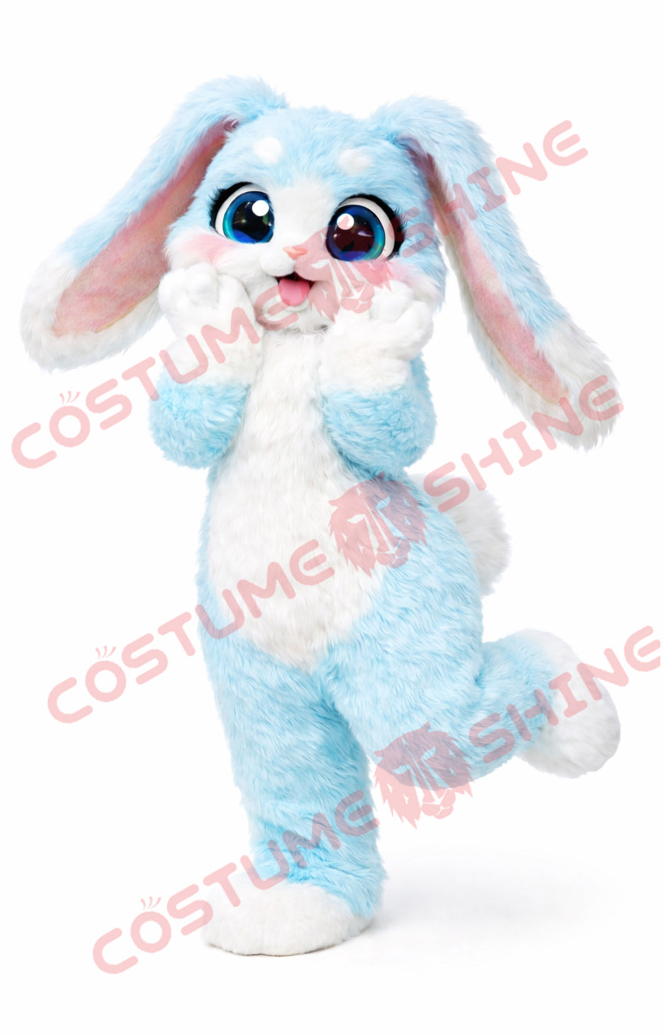 Adult Light Blue Rabbit Mascot Costume Plush Full Body Outfit