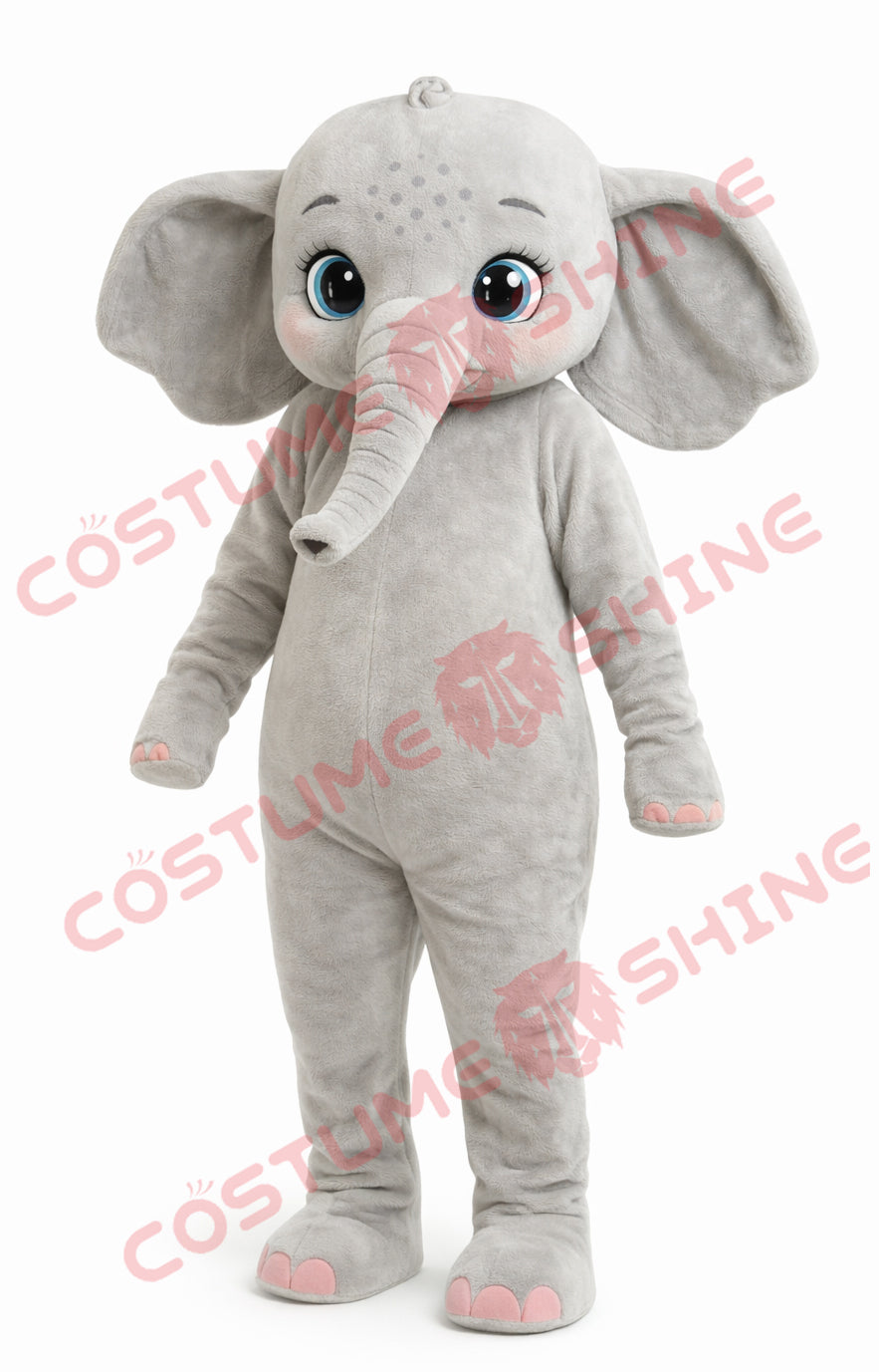Light Gray Elephant Mascot Costume for Adults – Plush Full Body Suit