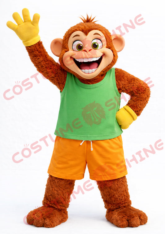 Friendly Monkey Mascot Costume for Adults – Green Tank Top Style