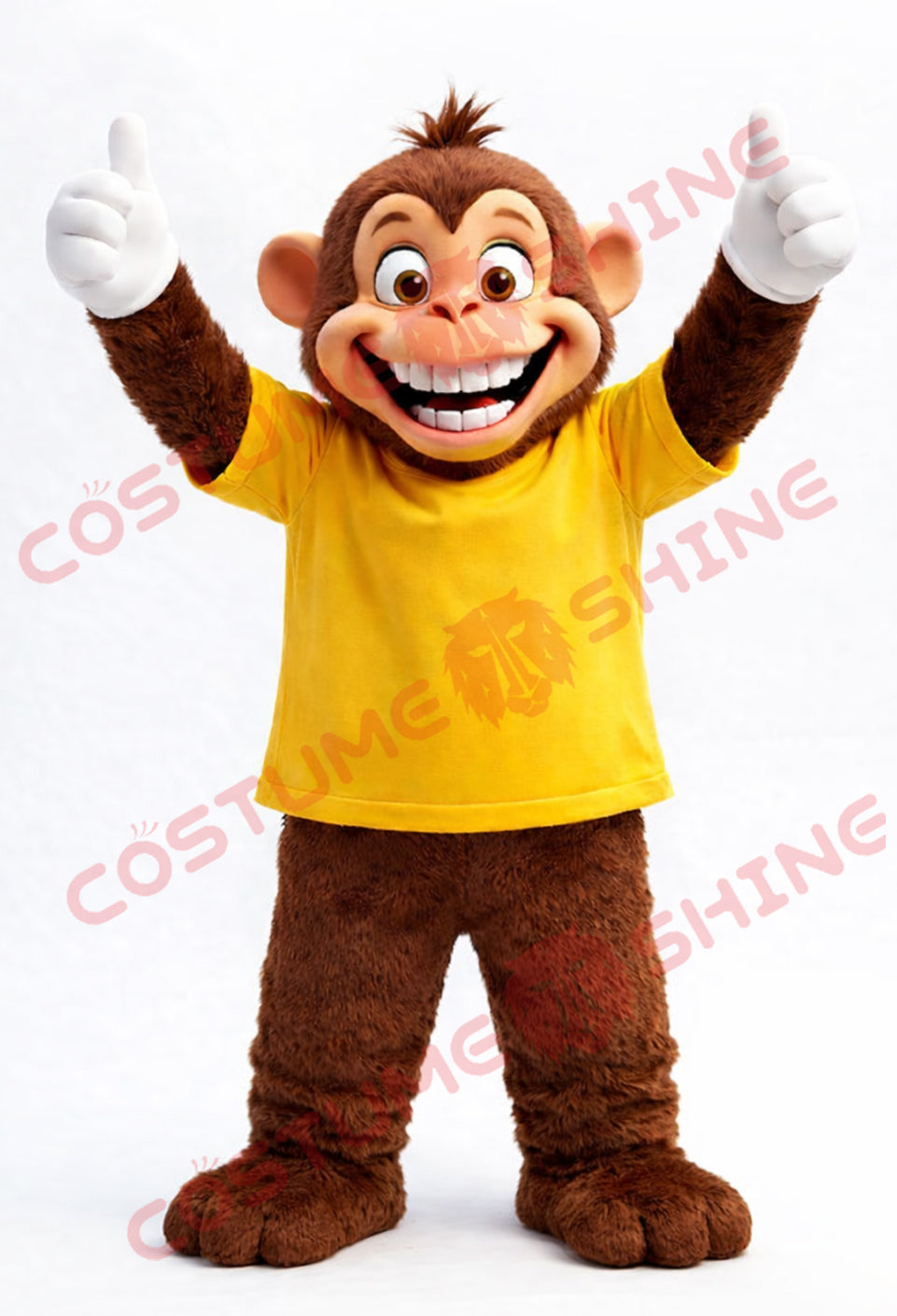 Adult Monkey Mascot Costume with Yellow Shirt – Thumbs Up Style
