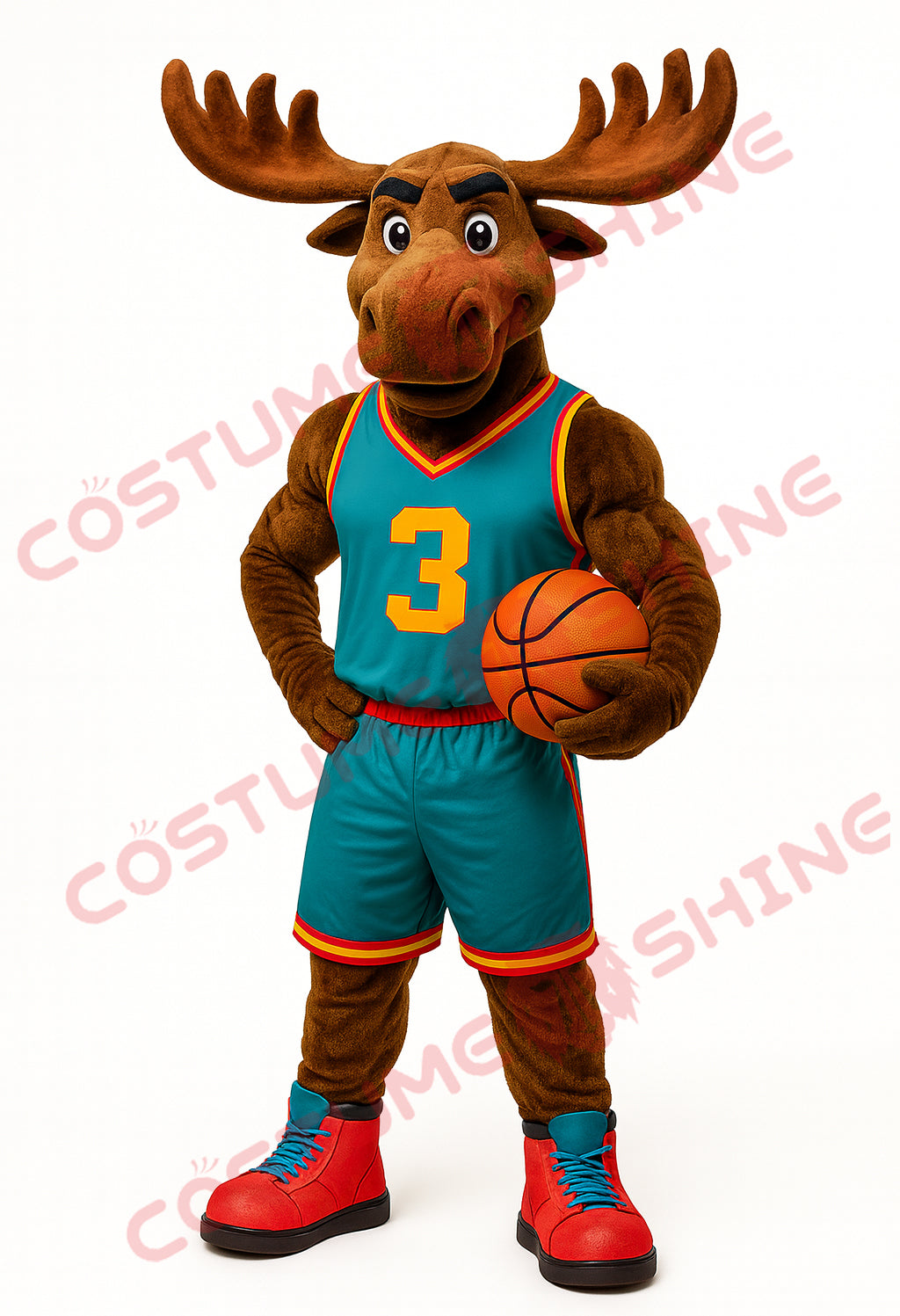 Moose Basketball Mascot Costume – Teal Jersey No.3 Sports Team Outfit