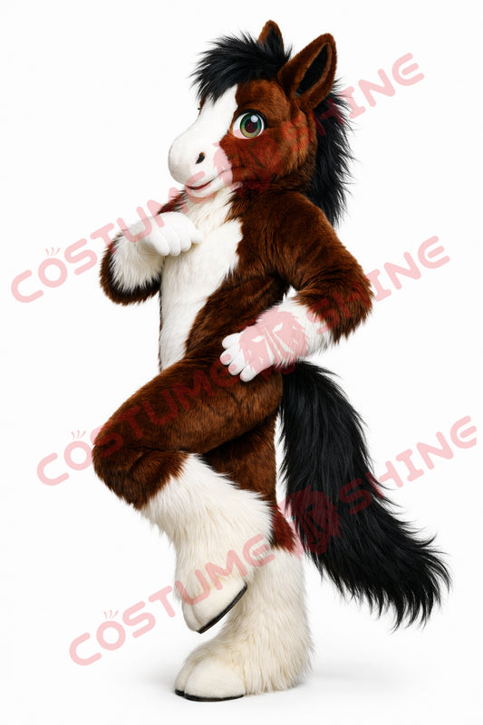 Brown & White Mustang Horse Mascot Costume for Adults