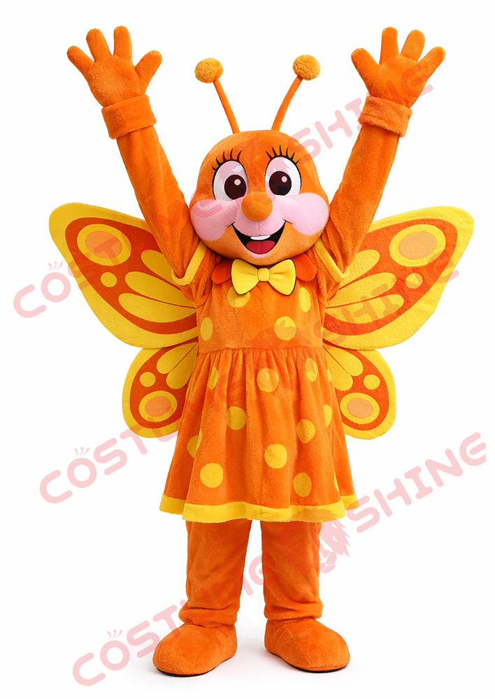 Orange Butterfly Mascot Costume for Adults Plush Dress Style