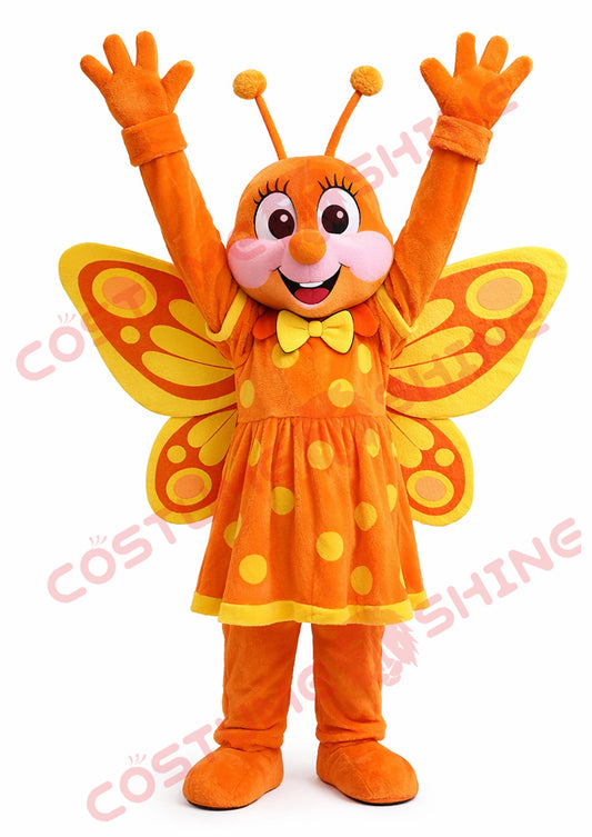 Orange Butterfly Mascot Costume for Adults Plush Dress Style
