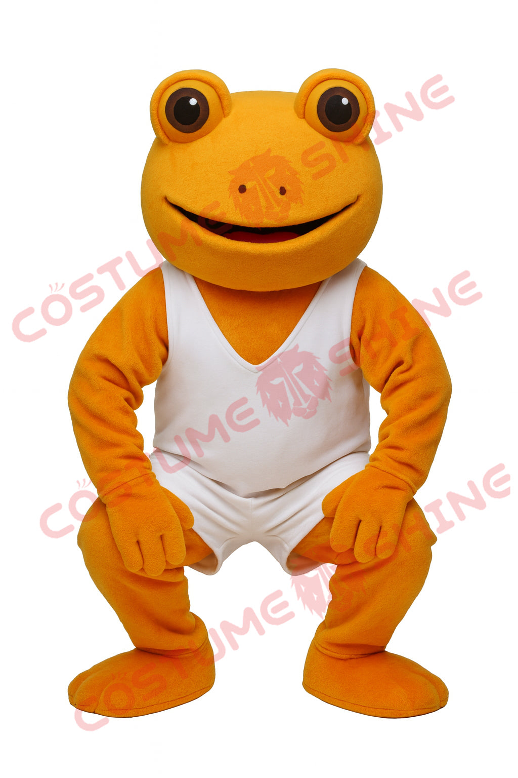 Orange Frog Mascot Costume in White Sports Outfit | Adult Plush Suit