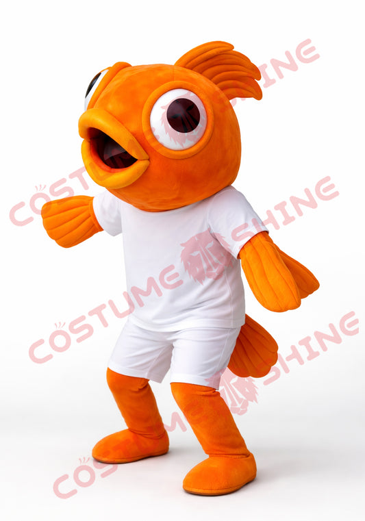 Orange Goldfish Mascot Costume with White Sports Outfit for Adults