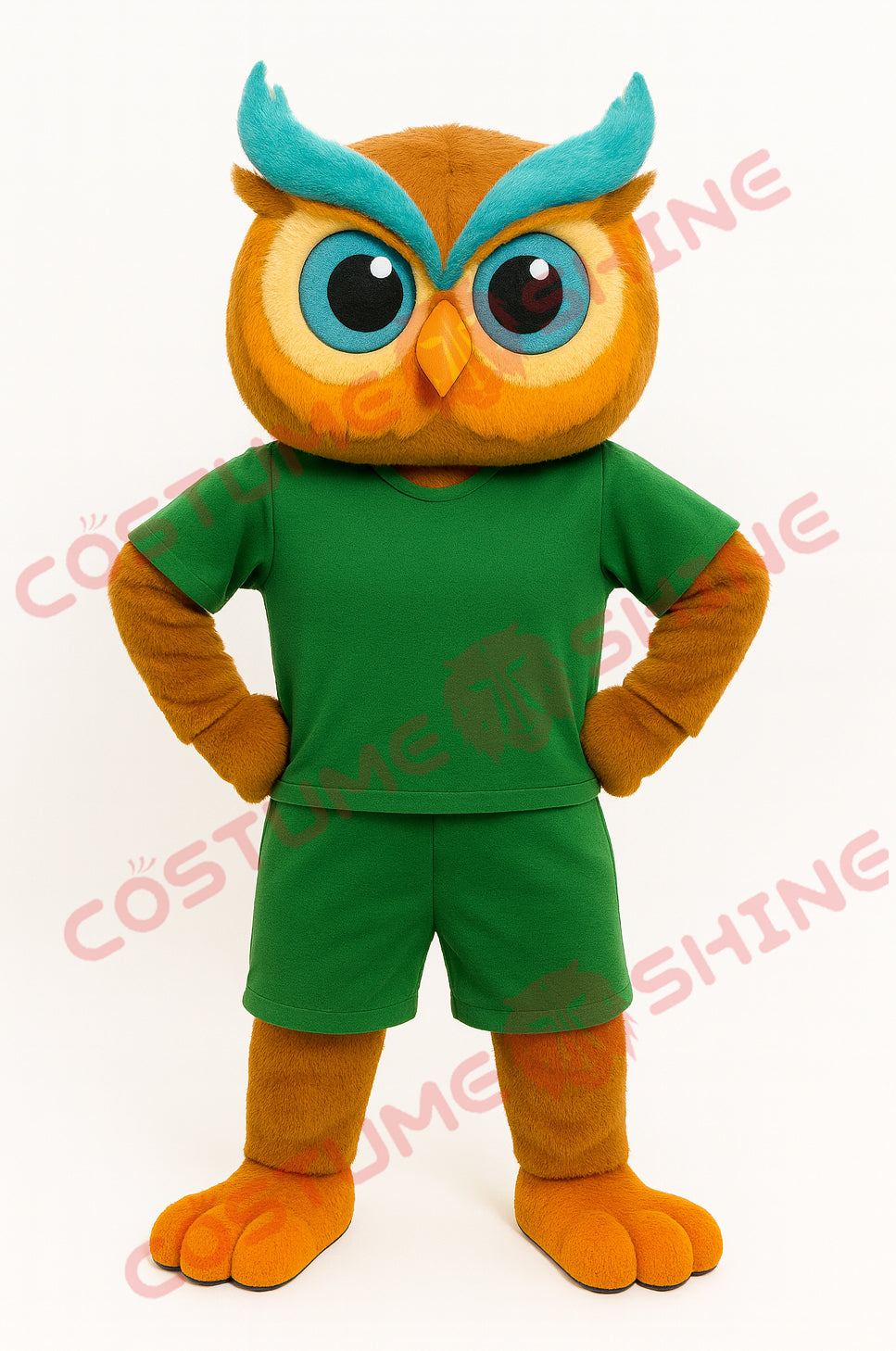 Orange Owl Mascot Costume with Green Outfit for Adults – Plush Full-Body Suit