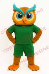 Orange Owl Mascot Costume with Green Outfit for Adults – Plush Full-Body Suit