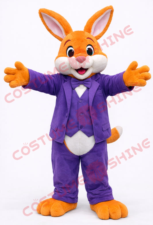 Orange Rabbit Mascot Costume Adult Purple Suit Plush