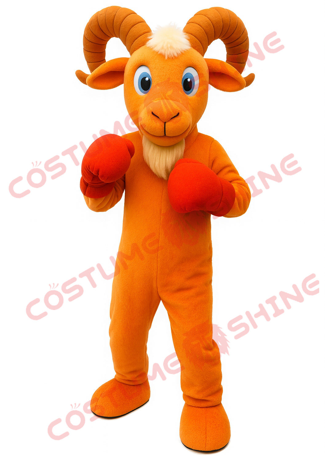 Orange Ram Mascot Costume Boxing Pose – Plush Goat Mascot Suit