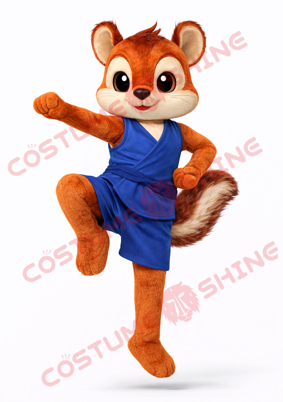 Orange Squirrel Mascot Costume Adult Blue Martial Arts Outfit