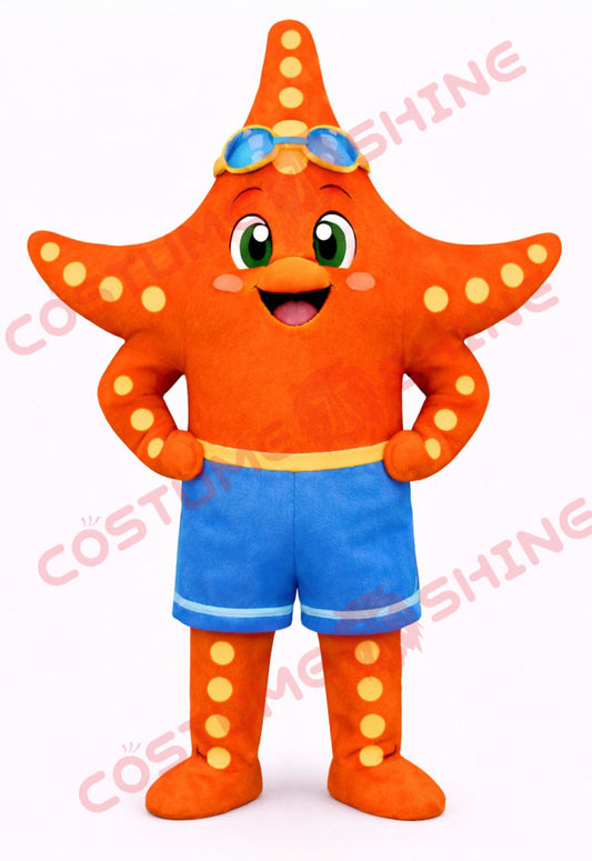 Orange Starfish Mascot Costume for Adults – Full Body Summer Shorts Style