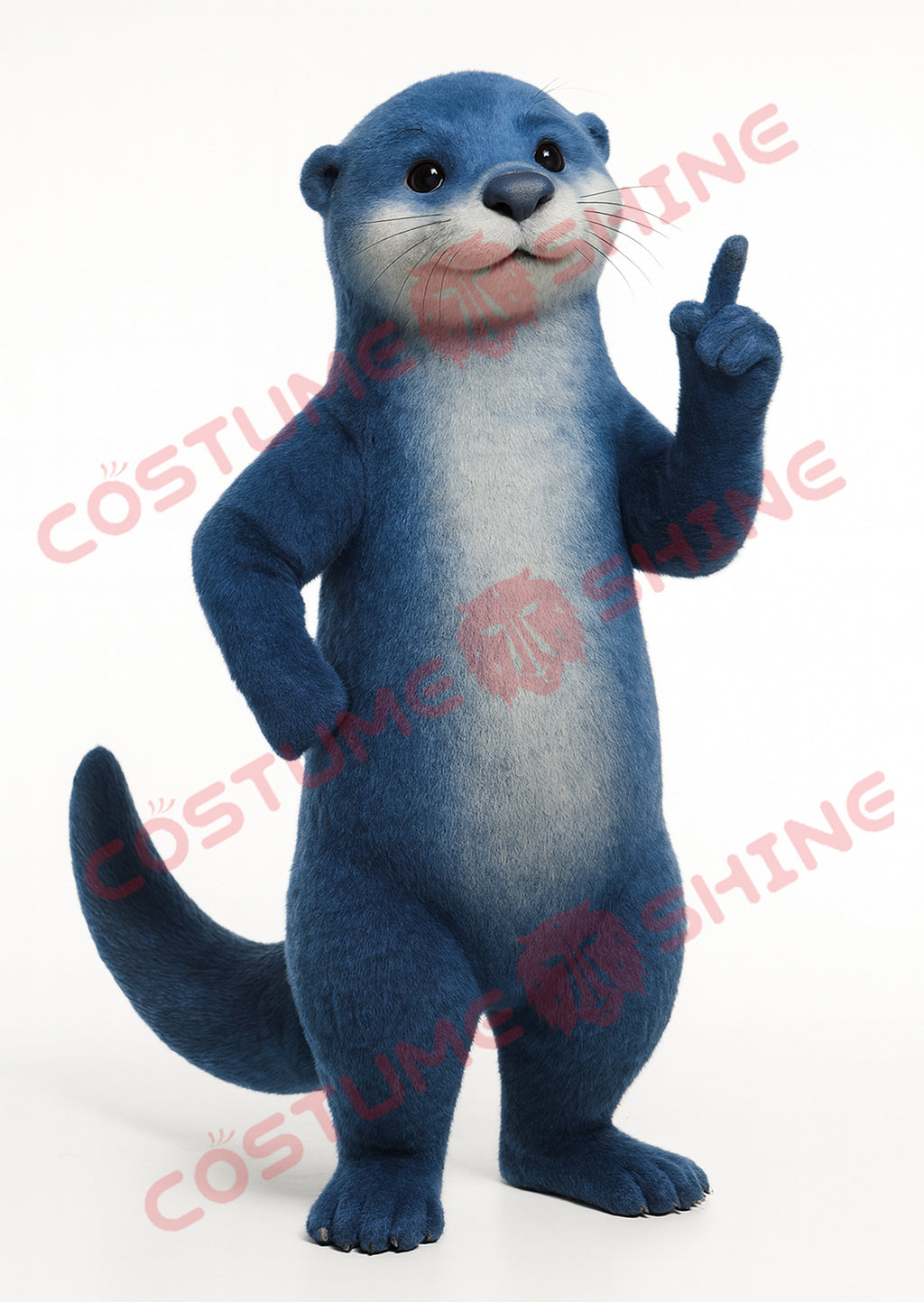 Blue Otter Mascot Costume Plush Character Suit with Pointing Pose