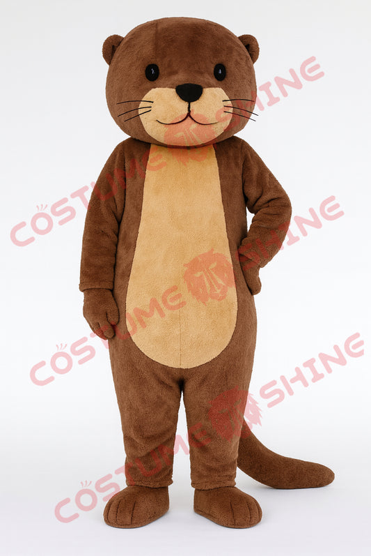 Brown Otter Mascot Costume Plush Character Suit Standing Front Pose