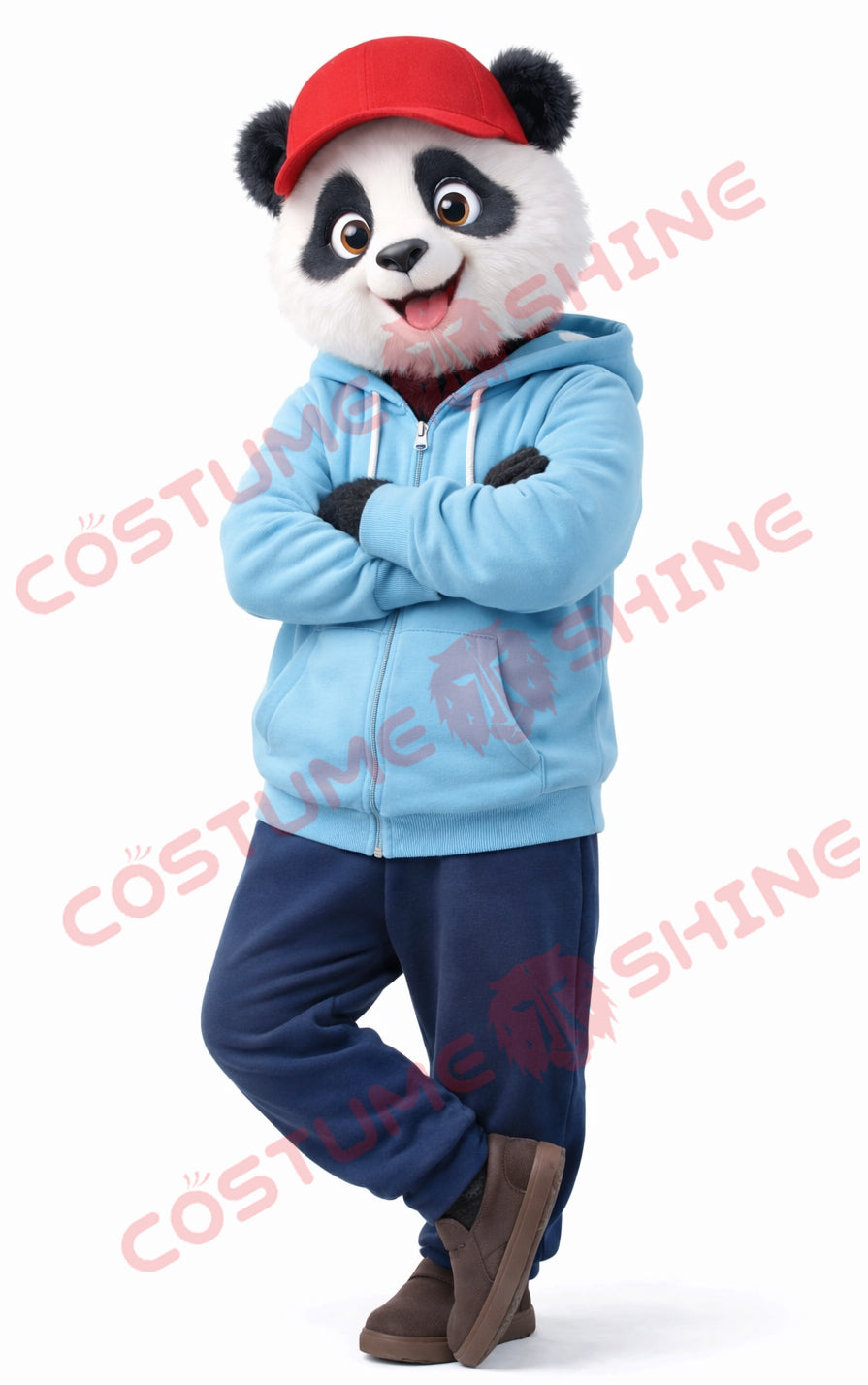 Panda Mascot Costume Adult Blue Hoodie Casual Style Suit