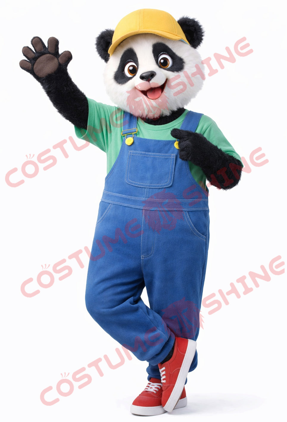 Panda Mascot Costume Adult Blue Overalls Casual Event Suit