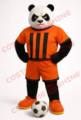 Panda Mascot Costume Adult Orange Soccer Uniform Black Stripes