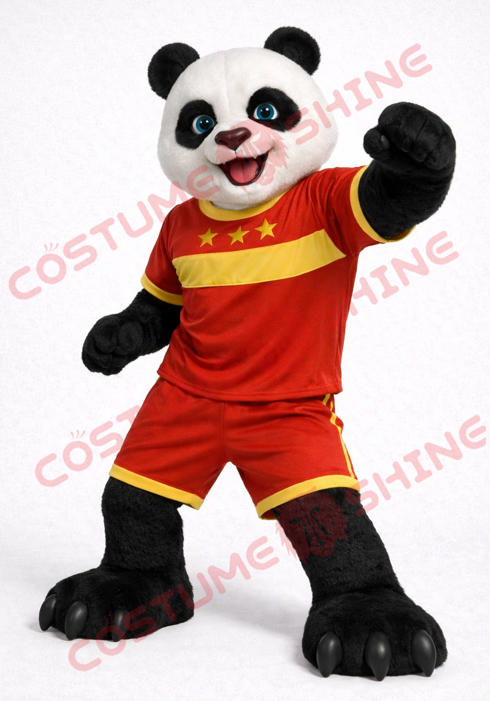 Panda Mascot Costume Adult Red Soccer Uniform Power Style