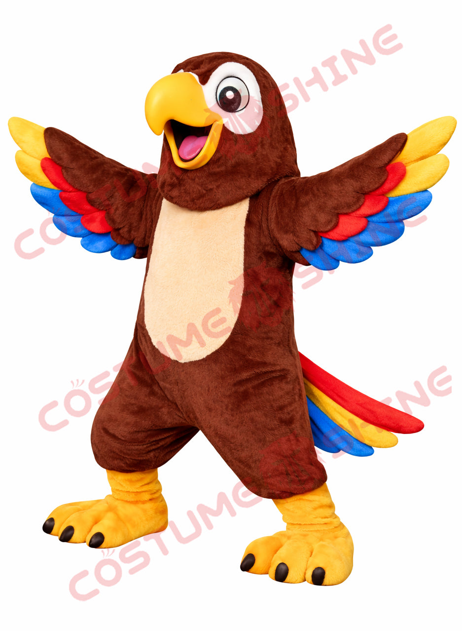 Brown Parrot Mascot Costume Adult Colorful Wings Bird Character Outfit