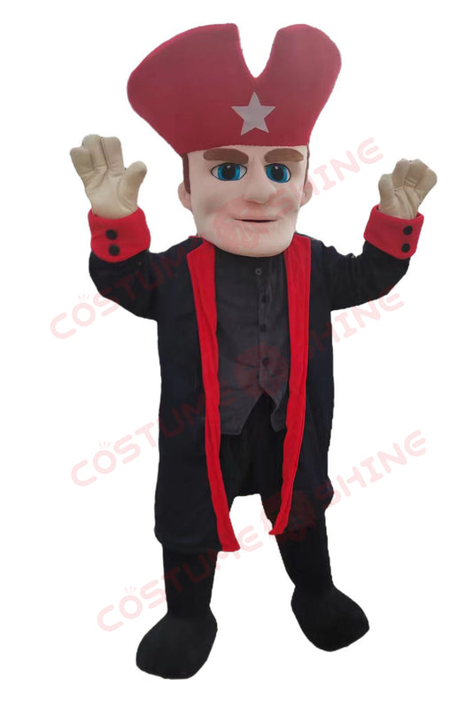 Patriot Mascot Costume in Black and Red Colonial Outfit – American Revolution Character