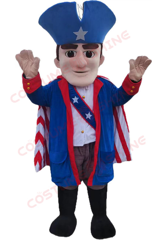 Patriot Mascot Costume in Colonial Blue Outfit – American Independence Character