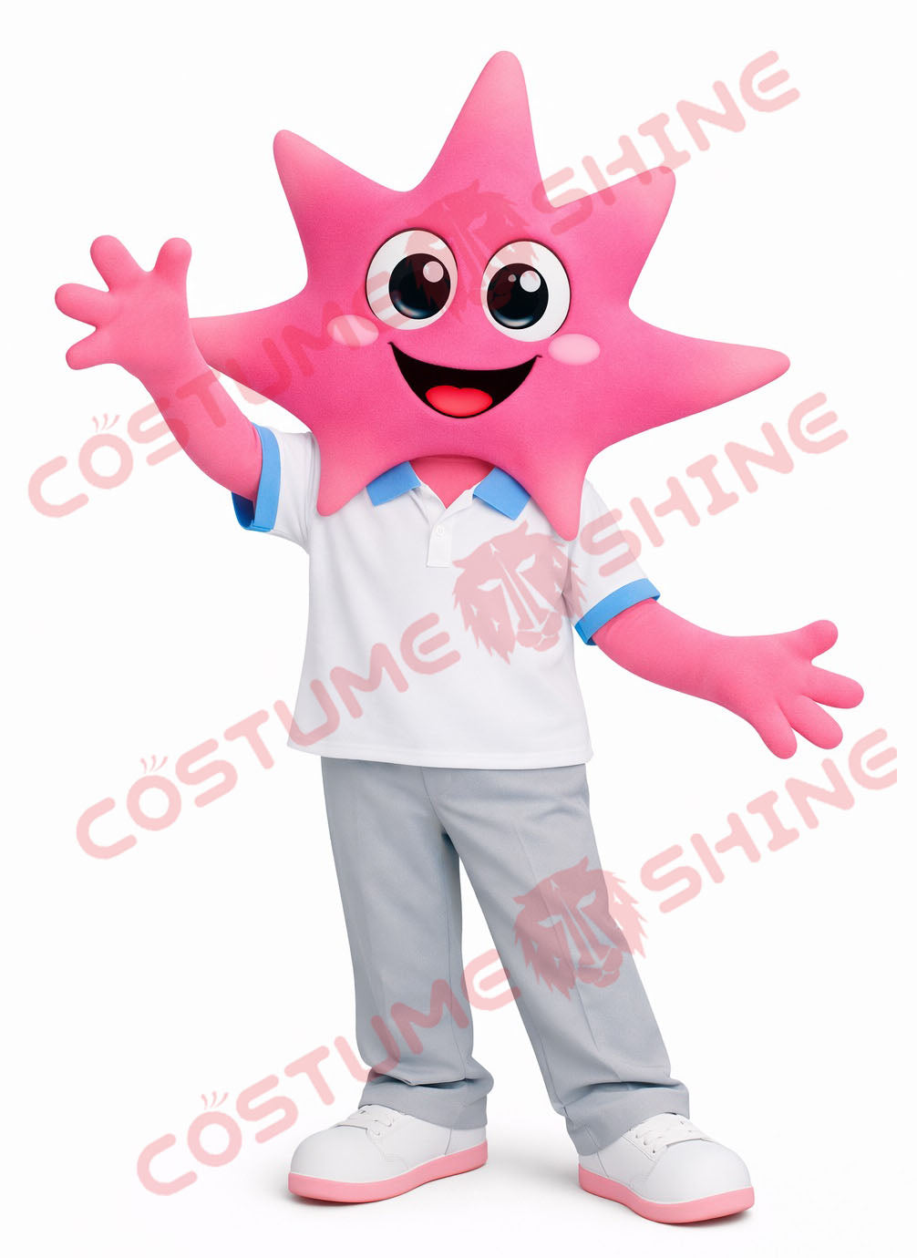 Pink Starfish Mascot Costume for Adults – Full Body Polo Shirt Style