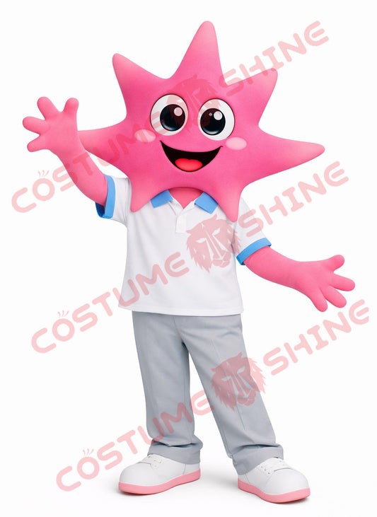 Pink Starfish Mascot Costume for Adults – Full Body Polo Shirt Style