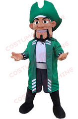 Green Pirate Mascot Costume with Hat and Beard – Buccaneer Character for School & Events