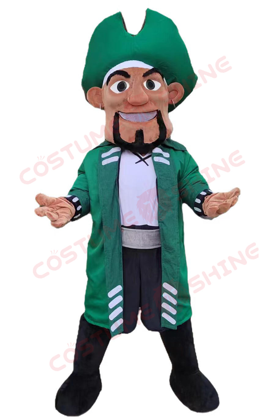 Green Pirate Mascot Costume with Hat and Beard – Buccaneer Character for School & Events