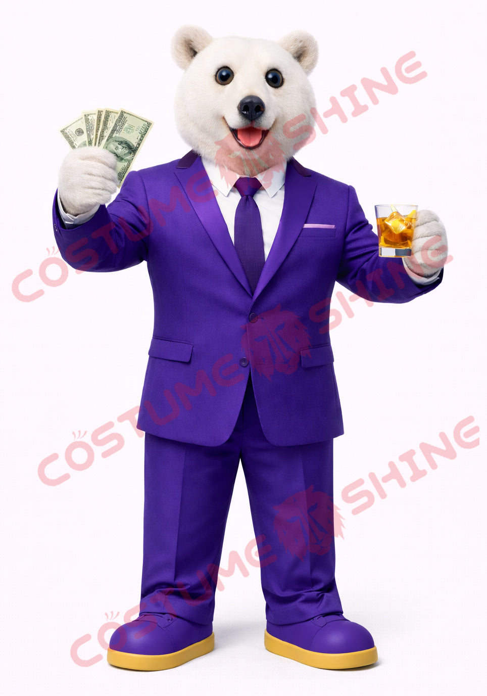 Adult Polar Bear Mascot Costume Purple Business Suit