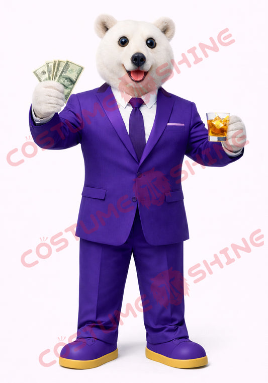 Adult Polar Bear Mascot Costume Purple Business Suit