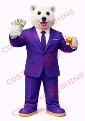 Adult Polar Bear Mascot Costume Purple Business Suit