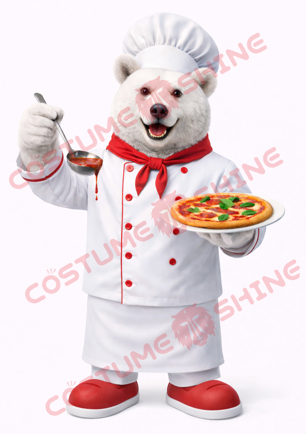 Adult Polar Bear Mascot Costume Chef Pizza Style