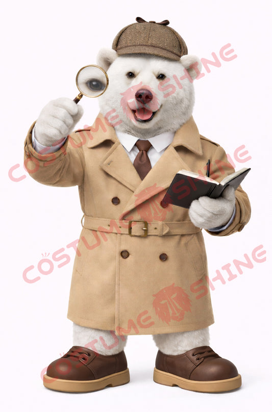 Adult Polar Bear Mascot Costume Detective Style