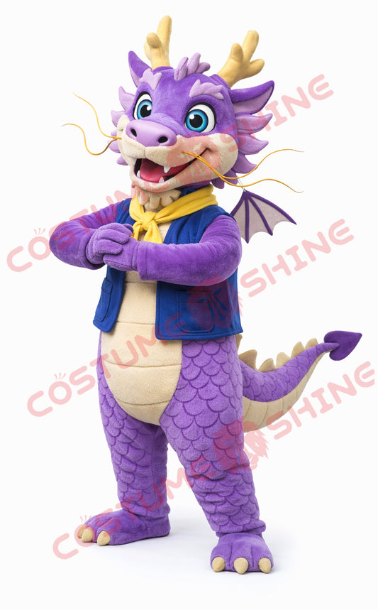Purple Dragon Mascot Costume Adult Vest Scarf Style