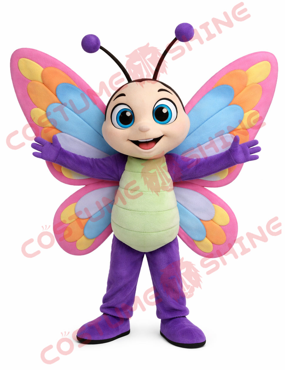 Purple Rainbow Butterfly Mascot Costume for Adults Plush Full Body Suit