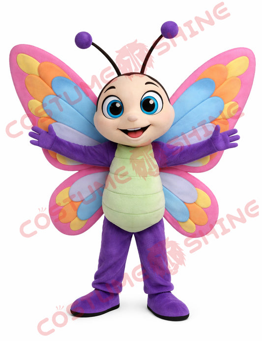 Purple Rainbow Butterfly Mascot Costume for Adults Plush Full Body Suit