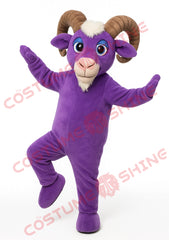 Purple Ram Mascot Costume Dancing Pose – Plush Goat Character Suit