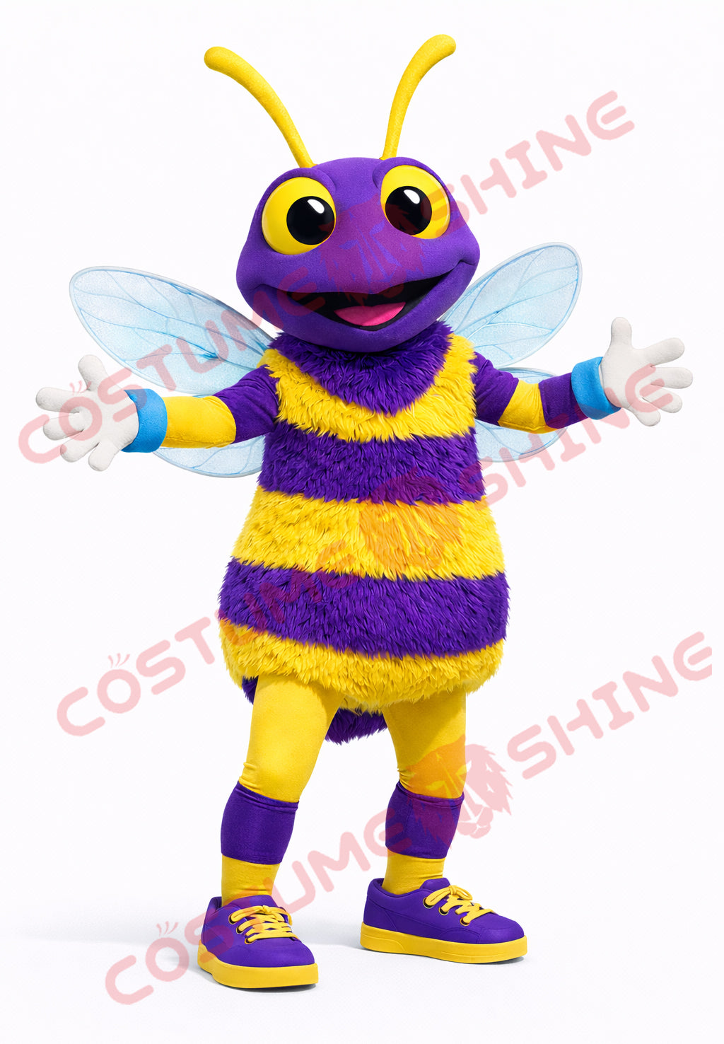 Adult Bee Mascot Costume Purple and Yellow Plush Design
