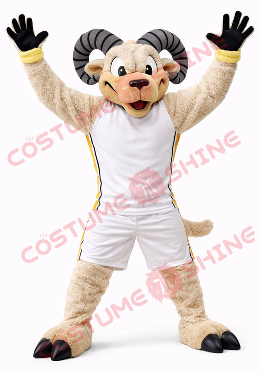 Ram Mascot Costume Adult White Sports Uniform Celebration Style