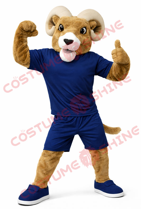 Ram Mascot Costume Adult Blue Sports Uniform Power Pose