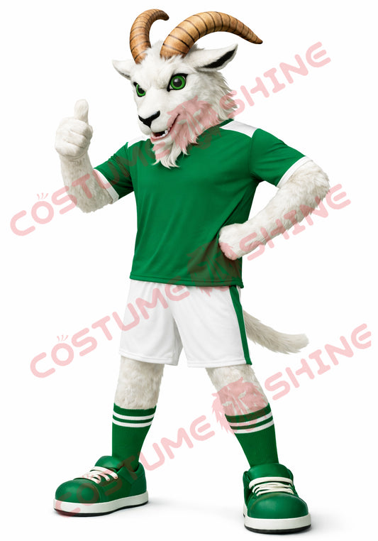 Ram Goat Mascot Costume Adult Green Soccer Uniform
