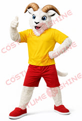 Ram Goat Mascot Costume Adult Yellow Shirt Red Shorts