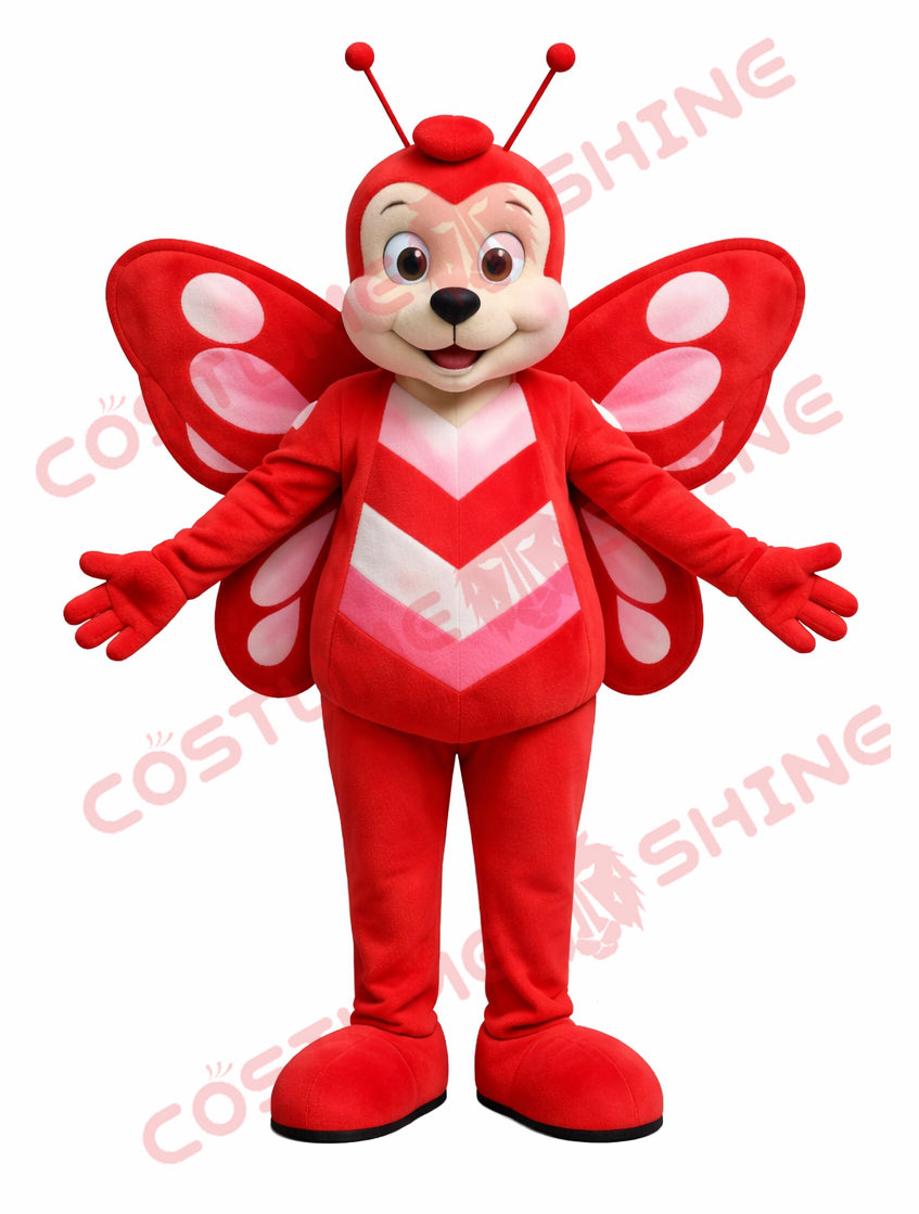 Red Butterfly Mascot Costume for Adults Plush Cartoon Full Body Suit