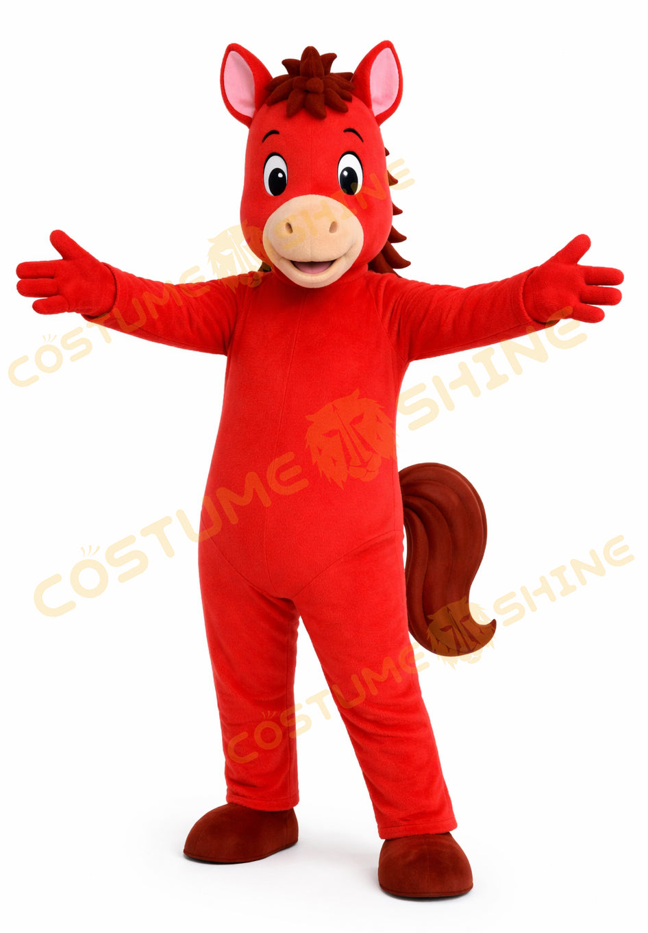 Red Horse Mascot Costume for Adults – Full Body Open Arms Pose