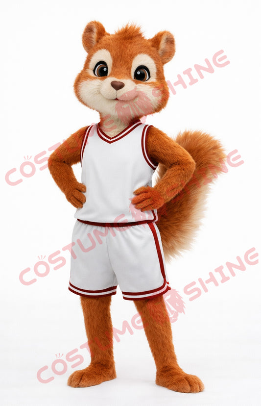 Red Squirrel Mascot Costume Adult White Basketball Uniform
