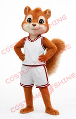 Red Squirrel Mascot Costume Adult White Basketball Uniform