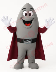 Custom Rocket Mascot Costume with Burgundy Cape – Gray Space-Themed Plush Suit for Events & Promotions