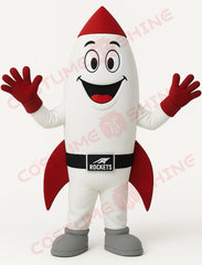 Custom White Rocket Mascot Costume – Red and White Space-Themed Plush Suit for Events and Promotions